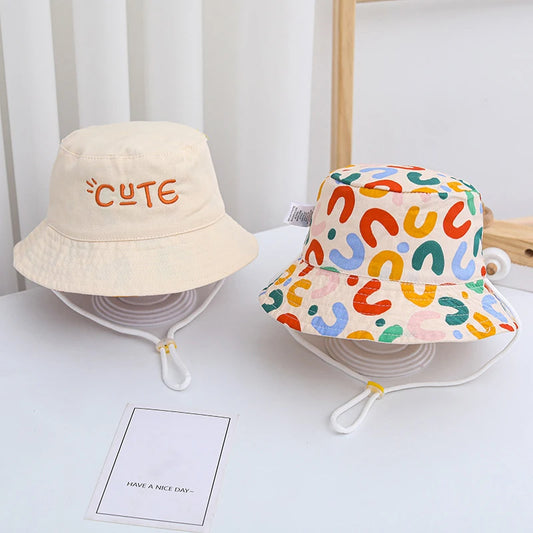Double Sided Baby Bucket Hat Cute Letter Embroidered Children Boys Girls Fisherman Panama Cap Summer Outdoor Kids Sun Hat Gorras