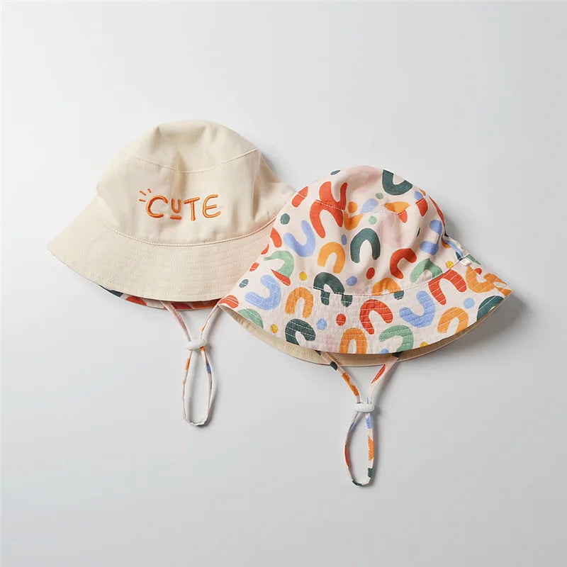 Double Sided Baby Bucket Hat Cute Letter Embroidered Children Boys Girls Fisherman Panama Cap Summer Outdoor Kids Sun Hat Gorras